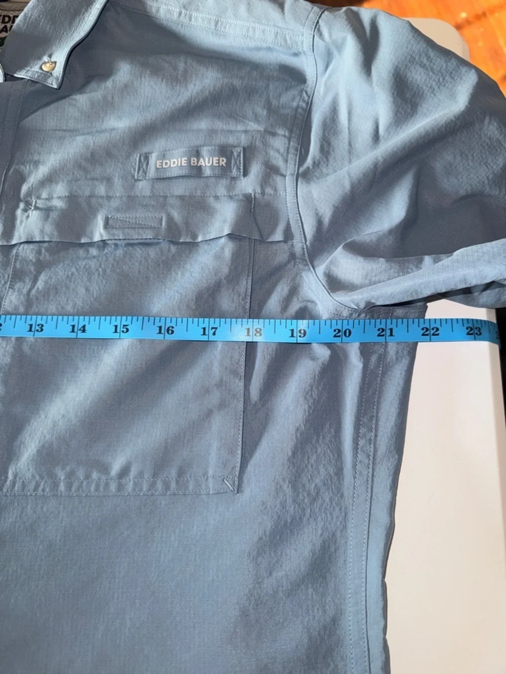 Eddie Bauer Rainier Ripstop Short-Sleeve Button-Down Shirt -Chambray Blue, Small - Picture 9 of 10